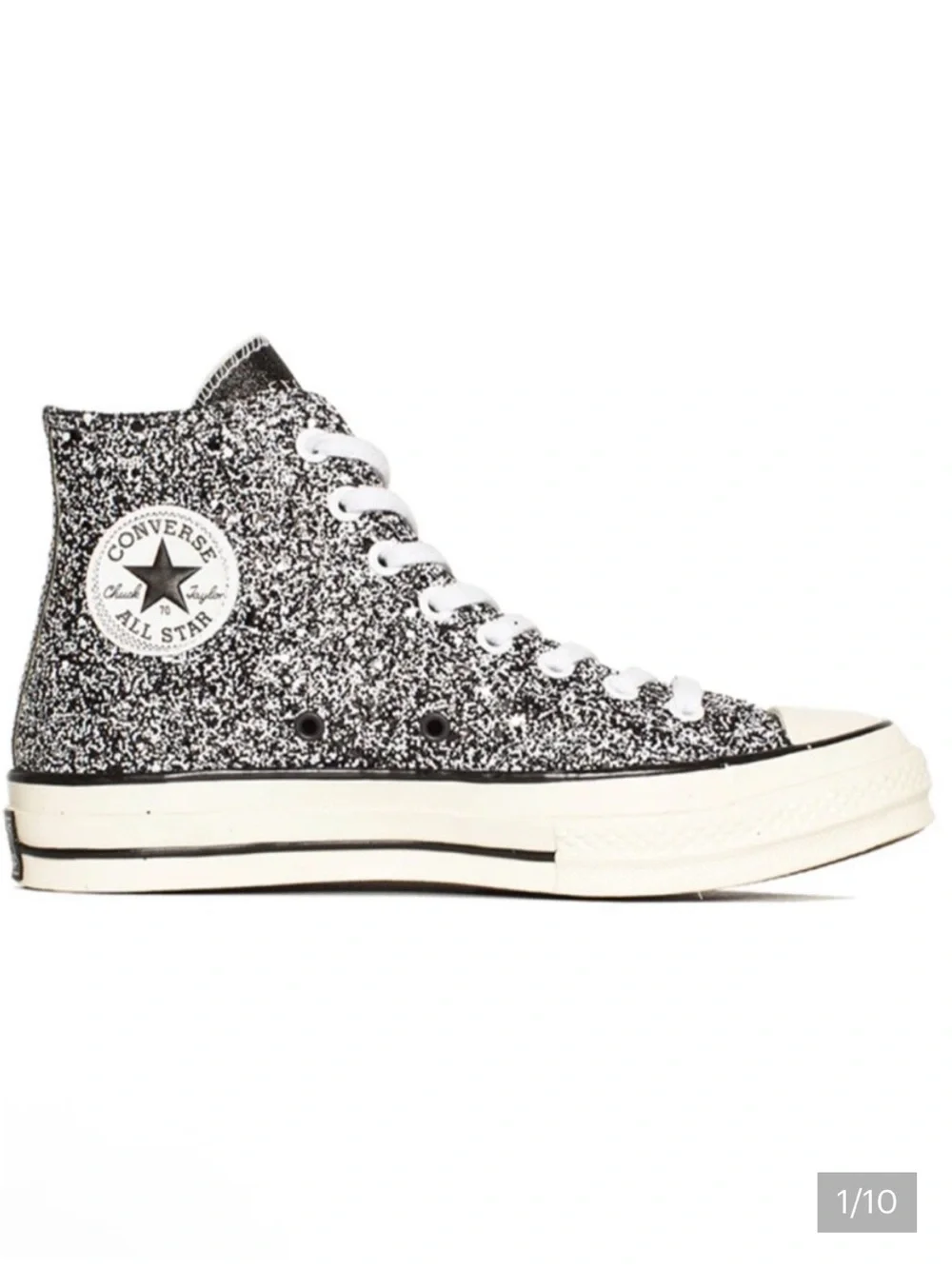 Converse High Top Glitter Sneakers - Black & Silver Size 7 EUC - Picture 1 of 12